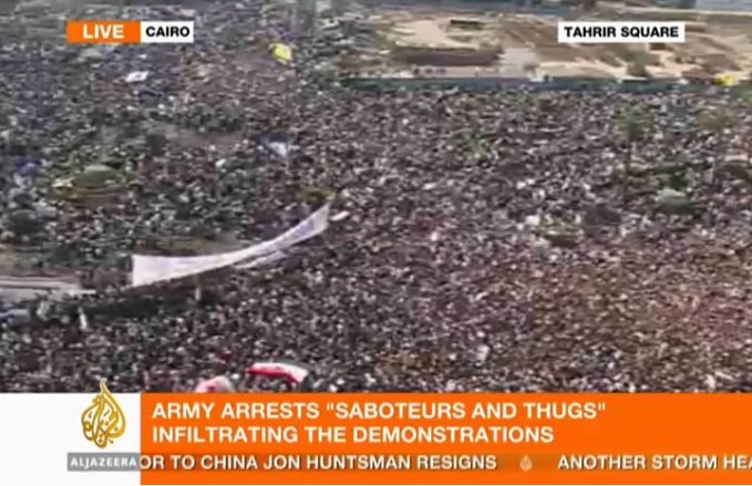 2 millionen menschen auf strassen und plätzen von cairo am 1.2.2011 (aljazeera screenshot) 2 millionen menschen auf strassen und plätzen von cairo am 1.2.2011 (aljazeera screenshot)