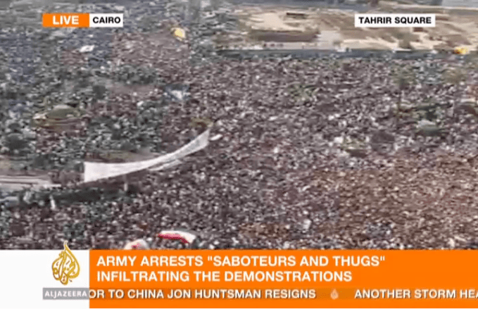 2 millionen menschen auf strassen und plätzen von cairo am 1.2.2011 (aljazeera screenshot)